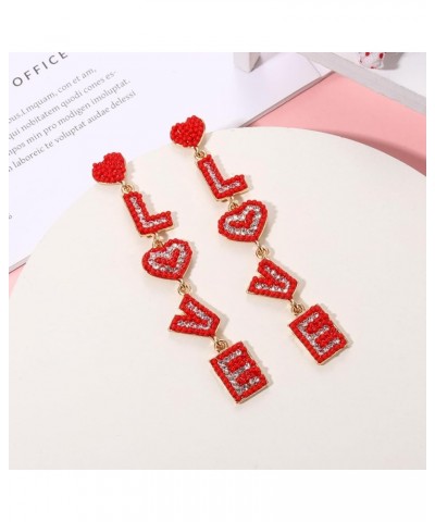 Beaded Drop Earrings for Women Seed Bead Heart Dangle Earrings Handmade Beaded Earring Studs for Girls LOVE 1 $7.94 Earrings