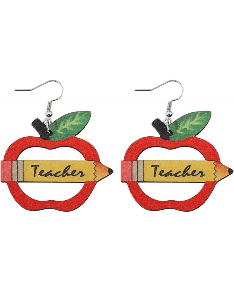 Personality Apple LOVE Pencil Books Dangle Drop Earrings Double Sided Wooden Teacher Student Earrings for Women Girls Teacher...