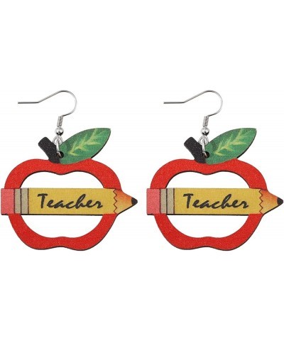 Personality Apple LOVE Pencil Books Dangle Drop Earrings Double Sided Wooden Teacher Student Earrings for Women Girls Teacher...