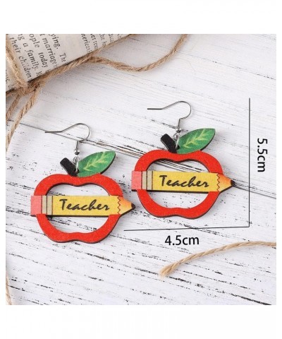 Personality Apple LOVE Pencil Books Dangle Drop Earrings Double Sided Wooden Teacher Student Earrings for Women Girls Teacher...