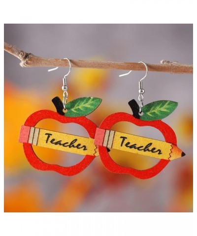 Personality Apple LOVE Pencil Books Dangle Drop Earrings Double Sided Wooden Teacher Student Earrings for Women Girls Teacher...