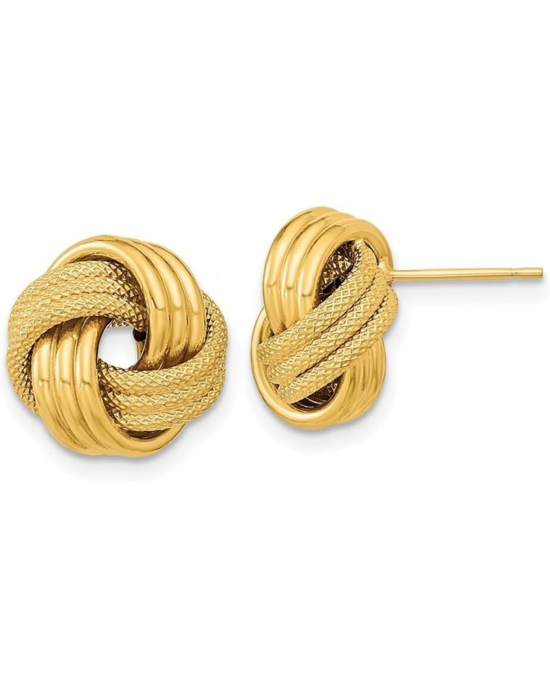 14k Gold Polished Textured Love Knot Stud Earrings for Women Yellow Gold $117.23 Earrings