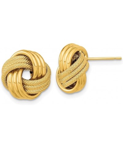 14k Gold Polished Textured Love Knot Stud Earrings for Women Yellow Gold $117.23 Earrings