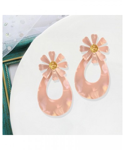 Acrylic Boho Flower Earrings for Women Chic Flower Statement Earrings with Gold Flower Bud Great for Sister Mom, Lover and Fr...