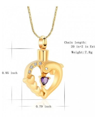 Dolphin Cremation Jewelry for Ashes Memorial Urn Necklace Stainless Steel Keepsake Heart Crystal Pendant Golden+Purple $14.77...