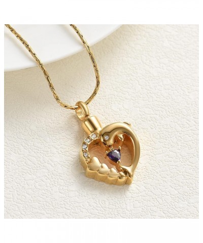 Dolphin Cremation Jewelry for Ashes Memorial Urn Necklace Stainless Steel Keepsake Heart Crystal Pendant Golden+Purple $14.77...