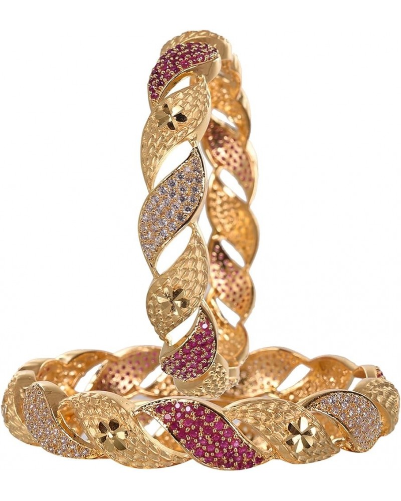 CZ Zirconia Gold Polish Red Diamond Bollywood Indian Bangles Kada Jewelry Women Red 2.11 Inches $11.60 Bracelets