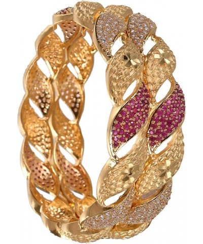 CZ Zirconia Gold Polish Red Diamond Bollywood Indian Bangles Kada Jewelry Women Red 2.11 Inches $11.60 Bracelets