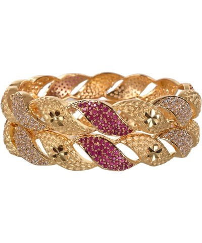 CZ Zirconia Gold Polish Red Diamond Bollywood Indian Bangles Kada Jewelry Women Red 2.11 Inches $11.60 Bracelets