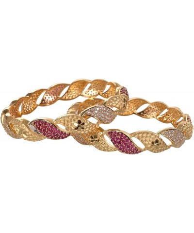 CZ Zirconia Gold Polish Red Diamond Bollywood Indian Bangles Kada Jewelry Women Red 2.11 Inches $11.60 Bracelets