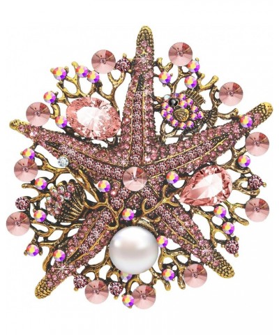 Vintage Style Full Rhinestone Austrian Crystal Starfish Brooch for Women Corsage Pin Ocean World Animal Brooches Pin Pink $9....