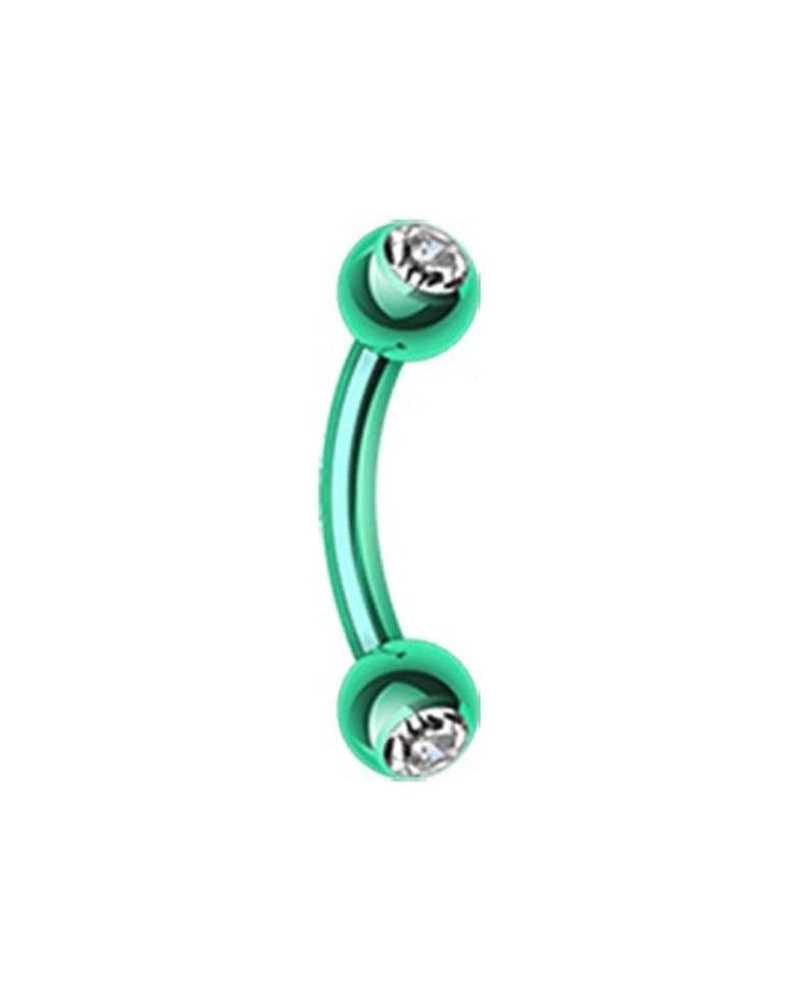 Colorline PVD Double Gem Ball Curved Barbell Eyebrow Ring 16 GA, Length:8mm, Ball:3mm, Green/Clear $9.00 Body Jewelry