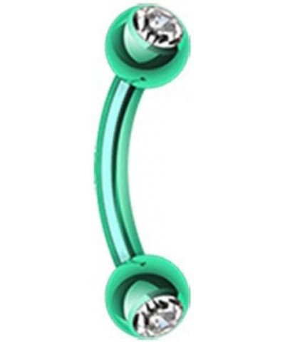 Colorline PVD Double Gem Ball Curved Barbell Eyebrow Ring 16 GA, Length:8mm, Ball:3mm, Green/Clear $9.00 Body Jewelry