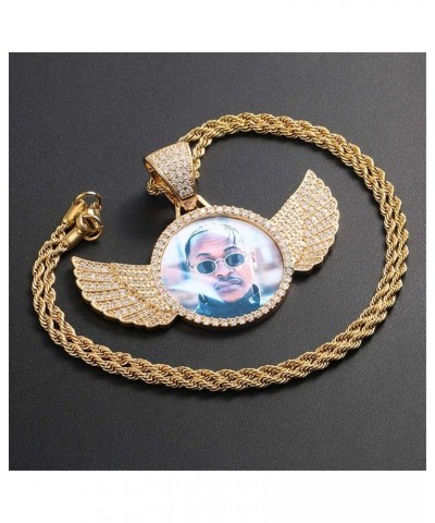 18K Gold Plated Personalized Custom Picture/Photo Pendant Necklace Memory Medallion Necklace with Rope Chain 18.0 Inches Wing...