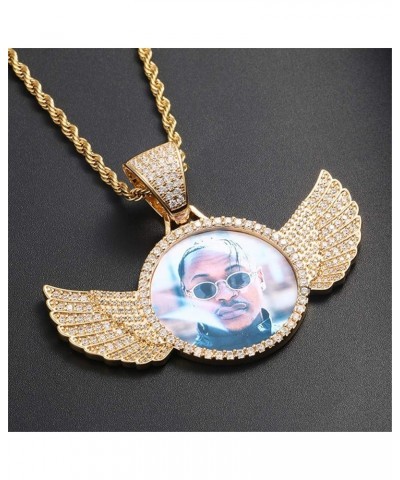 18K Gold Plated Personalized Custom Picture/Photo Pendant Necklace Memory Medallion Necklace with Rope Chain 18.0 Inches Wing...