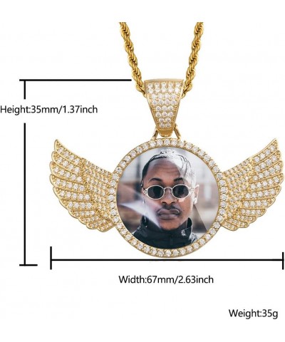 18K Gold Plated Personalized Custom Picture/Photo Pendant Necklace Memory Medallion Necklace with Rope Chain 18.0 Inches Wing...