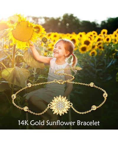 14k Yellow Gold Sunflower Jewelry for Women, Fine Gold You are My Sunshine Jewelry Gifts for Her Sunflower Bracelet - Bead $8...