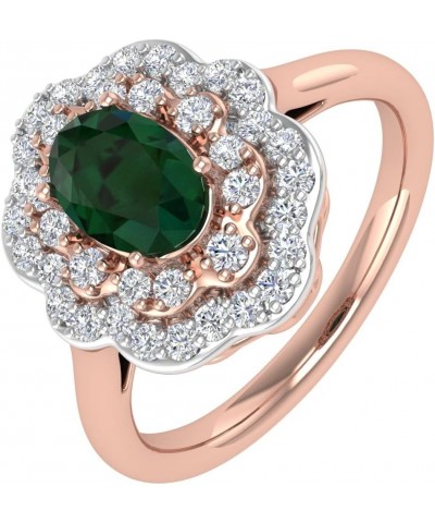 1.05 Carat Oval Shape Emerald and Round Diamond Engagement Ring in 10K Gold Rose Gold $138.75 Rings