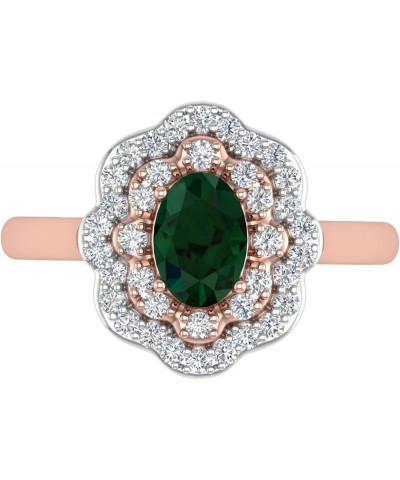 1.05 Carat Oval Shape Emerald and Round Diamond Engagement Ring in 10K Gold Rose Gold $138.75 Rings