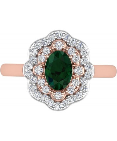 1.05 Carat Oval Shape Emerald and Round Diamond Engagement Ring in 10K Gold Rose Gold $138.75 Rings