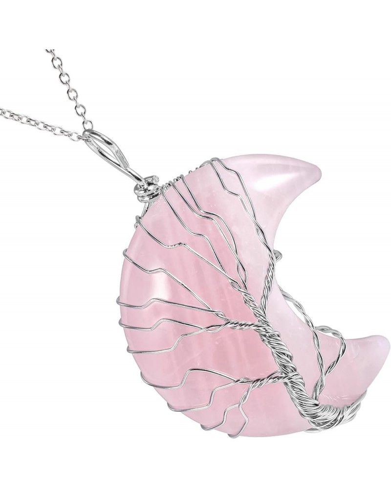 Natural Sea Shell Tree of Life Pendant Necklace for Women and Men, Crescent Moon Pendant with Chain Pink Crystal Stone $9.72 ...