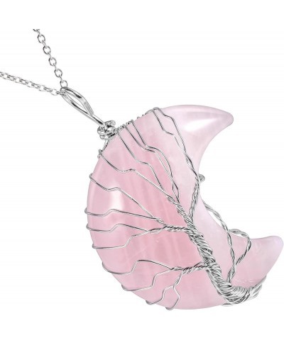 Natural Sea Shell Tree of Life Pendant Necklace for Women and Men, Crescent Moon Pendant with Chain Pink Crystal Stone $9.72 ...