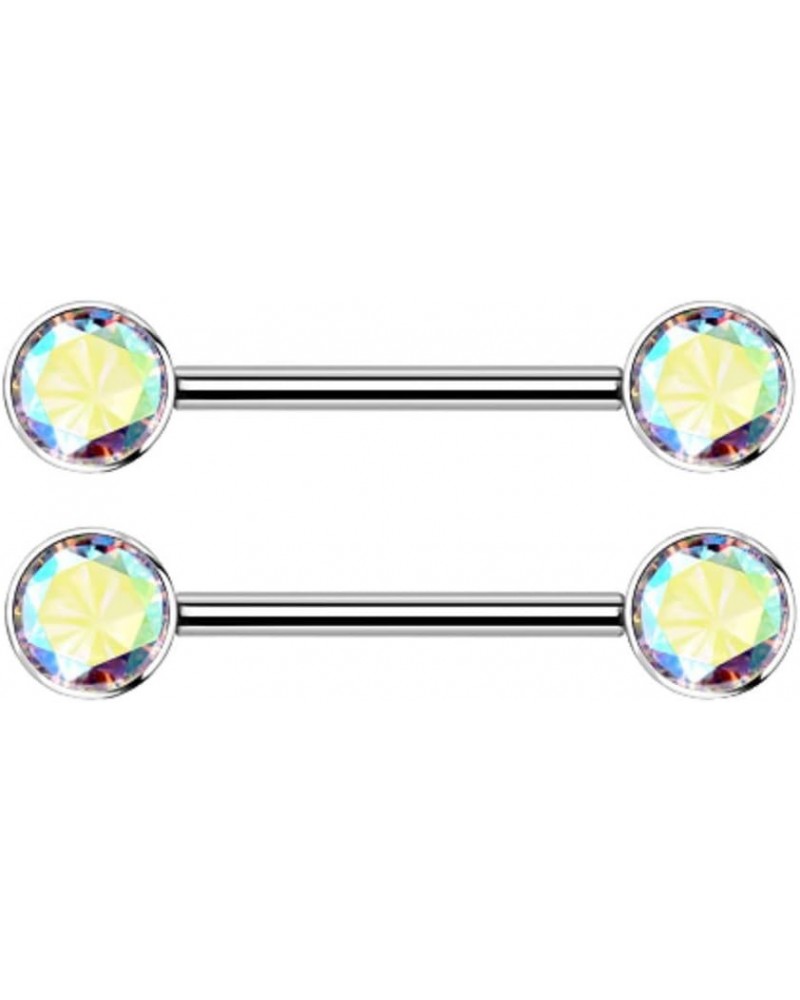 14G Implant Grade Titanium Internally Threaded Bezel Set Crystal Nipple Barbells, Sold as a Pair Aurora Borealis $11.61 Body ...