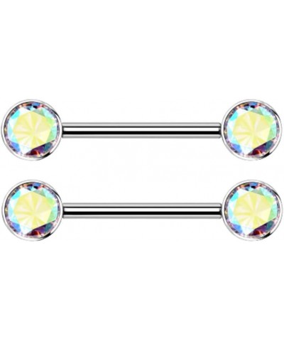 14G Implant Grade Titanium Internally Threaded Bezel Set Crystal Nipple Barbells, Sold as a Pair Aurora Borealis $11.61 Body ...