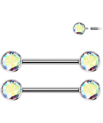 14G Implant Grade Titanium Internally Threaded Bezel Set Crystal Nipple Barbells, Sold as a Pair Aurora Borealis $11.61 Body ...