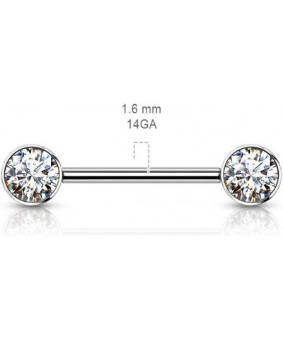 14G Implant Grade Titanium Internally Threaded Bezel Set Crystal Nipple Barbells, Sold as a Pair Aurora Borealis $11.61 Body ...