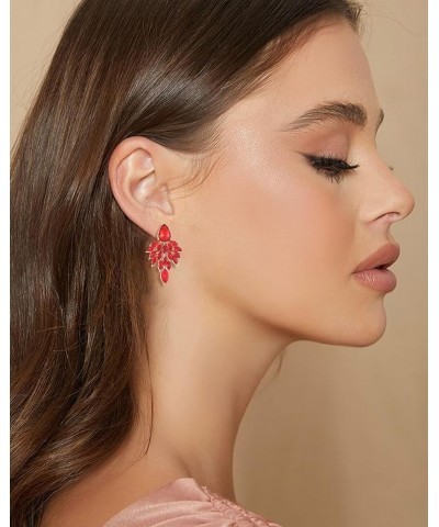 Rhinestone Cluster Drop Earrings Elegant Crystal Statement Earrings Bridal Wedding Prom Earrings for Women red rhinestone-gol...