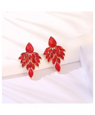 Rhinestone Cluster Drop Earrings Elegant Crystal Statement Earrings Bridal Wedding Prom Earrings for Women red rhinestone-gol...