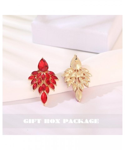 Rhinestone Cluster Drop Earrings Elegant Crystal Statement Earrings Bridal Wedding Prom Earrings for Women red rhinestone-gol...