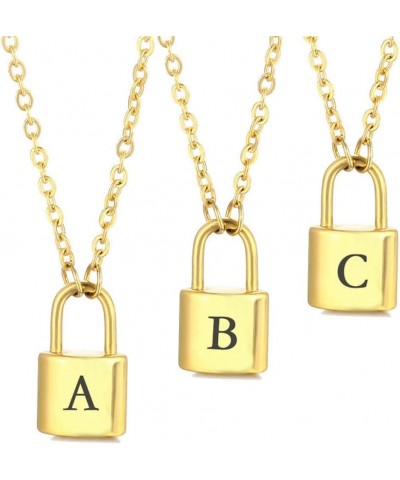 Lock Initial Necklaces Stainless Steel Padlock Letter Pendant Necklace for Women Personalized Jewelry X $8.09 Necklaces