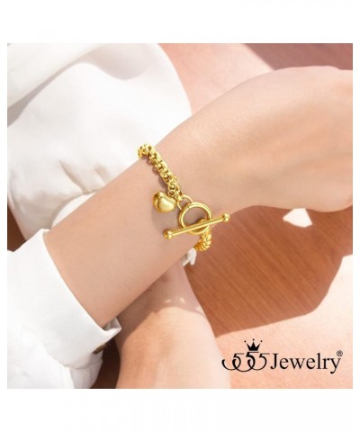 Stainless Steel Toggle Box Link Chain Heart Charm Bracelet for Women & Girls Gold 7.5 Inches $10.78 Bracelets