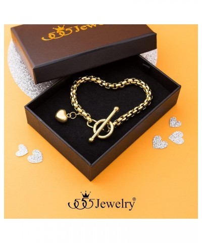 Stainless Steel Toggle Box Link Chain Heart Charm Bracelet for Women & Girls Gold 7.5 Inches $10.78 Bracelets