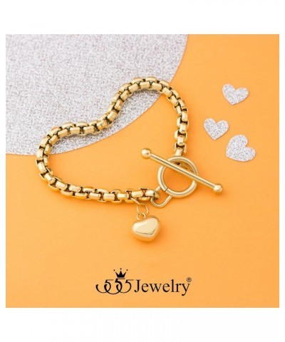 Stainless Steel Toggle Box Link Chain Heart Charm Bracelet for Women & Girls Gold 7.5 Inches $10.78 Bracelets