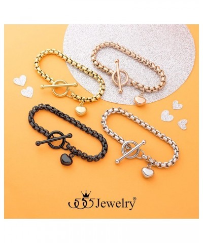 Stainless Steel Toggle Box Link Chain Heart Charm Bracelet for Women & Girls Gold 7.5 Inches $10.78 Bracelets