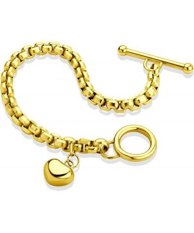 Stainless Steel Toggle Box Link Chain Heart Charm Bracelet for Women & Girls Gold 7.5 Inches $10.78 Bracelets