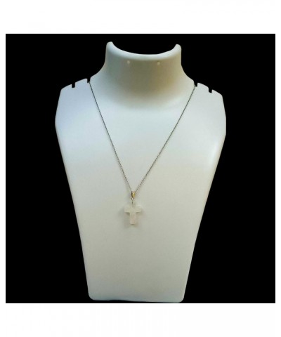 Natural Gemstone Cross Pendant Necklace with Stainless Steel Cable Chain Lapis Lazuli White Crystal & Pink Crystal Cross Pend...