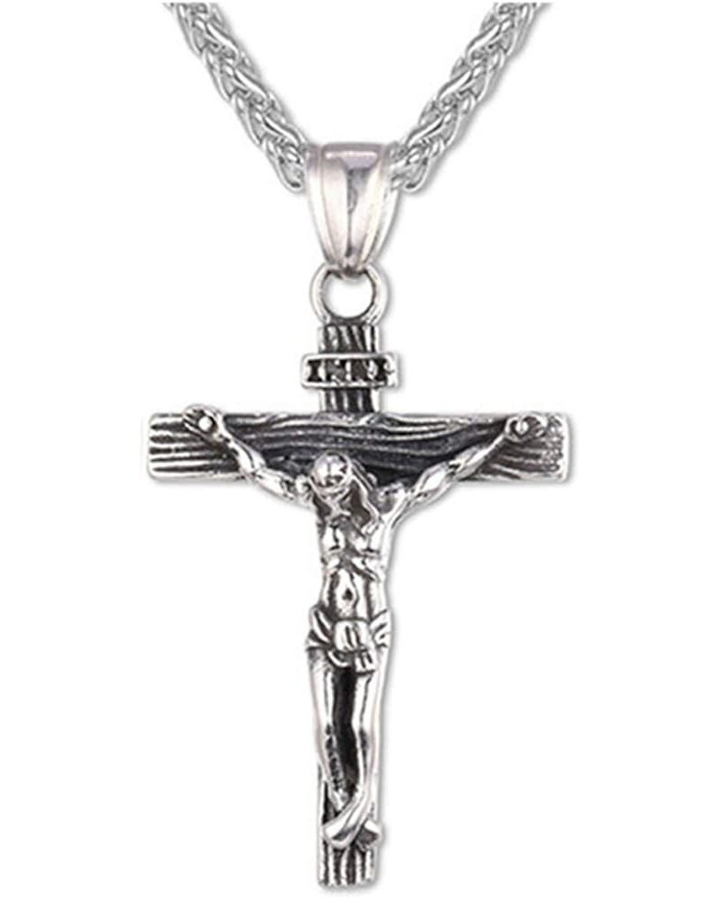 Antique Cross Jesus Christ Crucifix Cross Pendant Chain Necklace Retro Accessories for Men and Women Ancient Silver color $3....