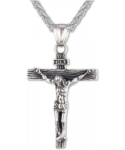 Antique Cross Jesus Christ Crucifix Cross Pendant Chain Necklace Retro Accessories for Men and Women Ancient Silver color $3....