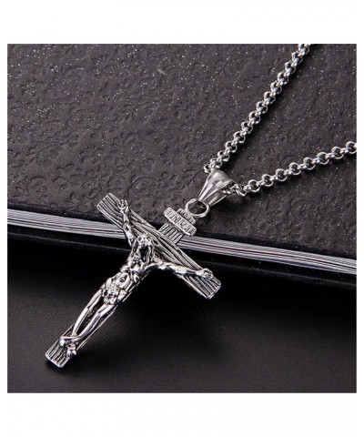 Antique Cross Jesus Christ Crucifix Cross Pendant Chain Necklace Retro Accessories for Men and Women Ancient Silver color $3....