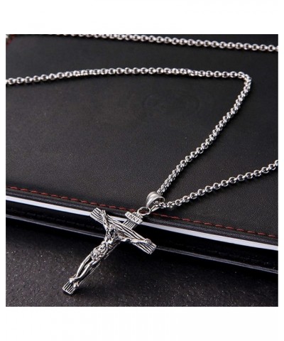 Antique Cross Jesus Christ Crucifix Cross Pendant Chain Necklace Retro Accessories for Men and Women Ancient Silver color $3....