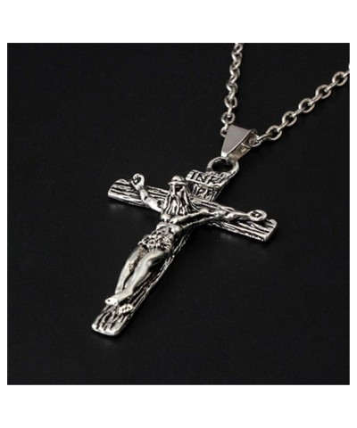 Antique Cross Jesus Christ Crucifix Cross Pendant Chain Necklace Retro Accessories for Men and Women Ancient Silver color $3....