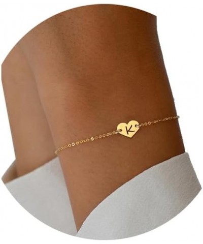 Dainty Heart Initial Bracelet For Women Girls,Classic 14K Gold Plated Chain Letter Charm Bracelet for Women Jewelry Gift K $8...