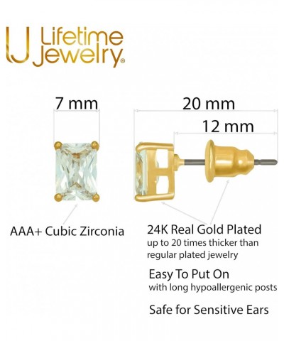 Cubic Zirconia Cube Stud Earrings for Women 24k Gold Plated $10.76 Earrings