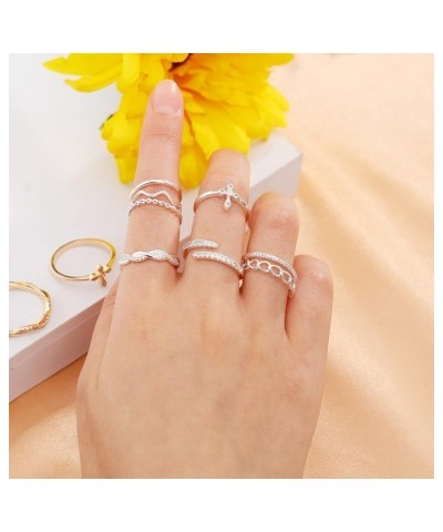 14K Gold Plated Stacking Rings Set for Women, Stackable Knuckle Thumb Rings Thin Dainty Silver Rings for Teen Girls Wedding E...