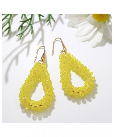 New Elegant Handmade Beads Dangle Earrings for Women Tearsdrop Earrings Transparent Yellow $8.54 Earrings