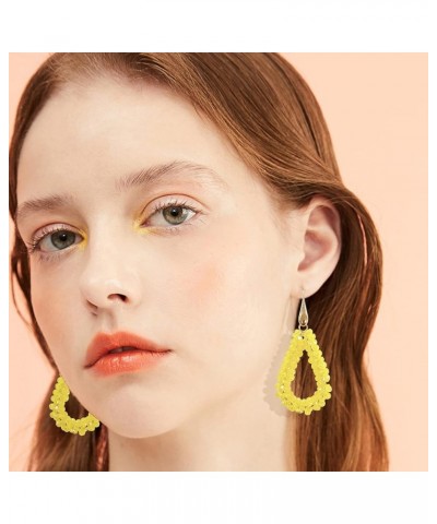 New Elegant Handmade Beads Dangle Earrings for Women Tearsdrop Earrings Transparent Yellow $8.54 Earrings